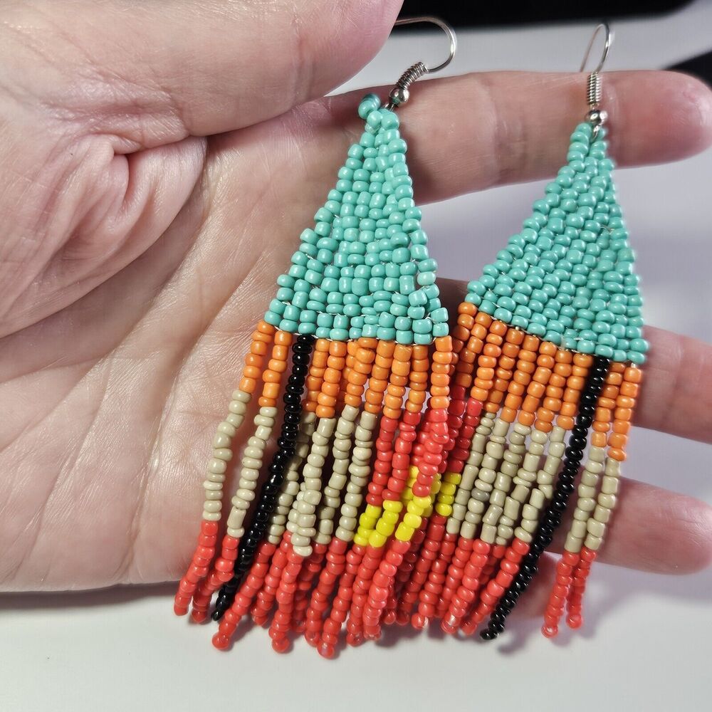 Paparazzi Beaded Boho blue orange red seed bead earrings